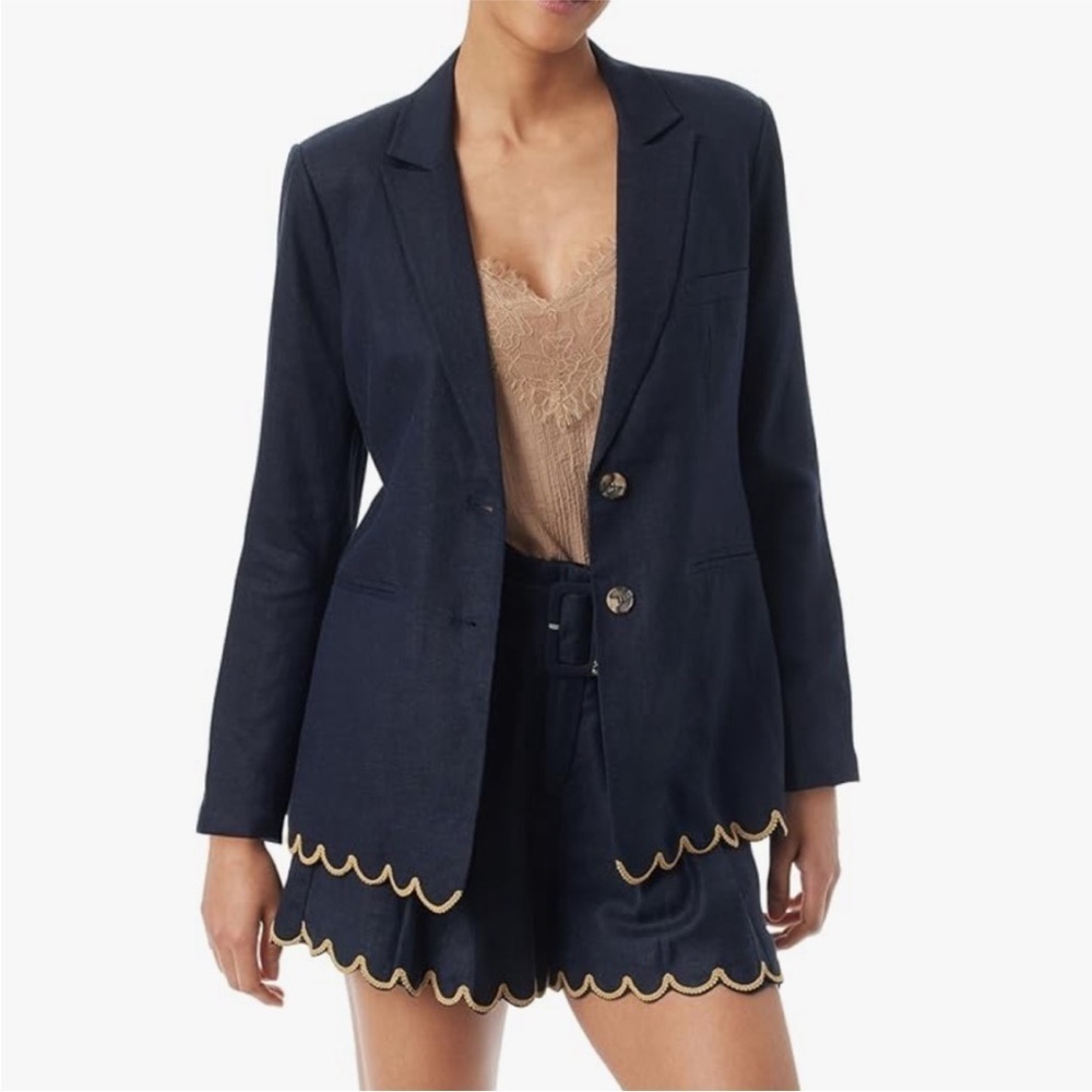 Sam Edelman Black Scallop Hem Blazer | Feminine Tailored Workwear Chic S - Picture 2 of 8